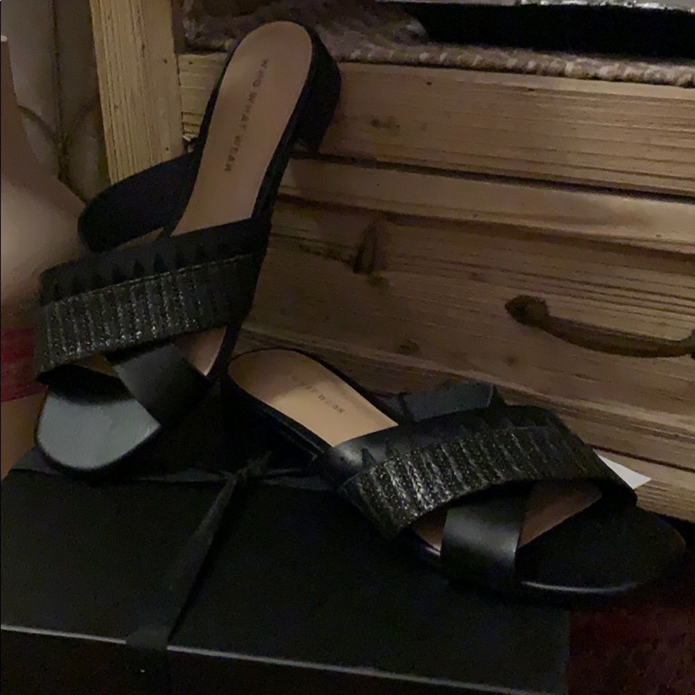 Heeled cross and slide sandals NWT